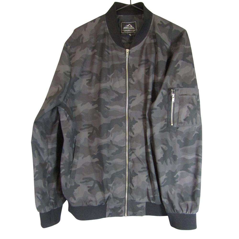 Outdoor Jacket Bomberโ Jacket Mens XL Black Grey Camo Good Full Zip Utility